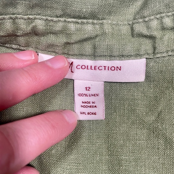 JM Collection Ladies Avocado Green Linen Short Sleeve Button-Up Shirt SZ 12(B13) - Picture 6 of 6